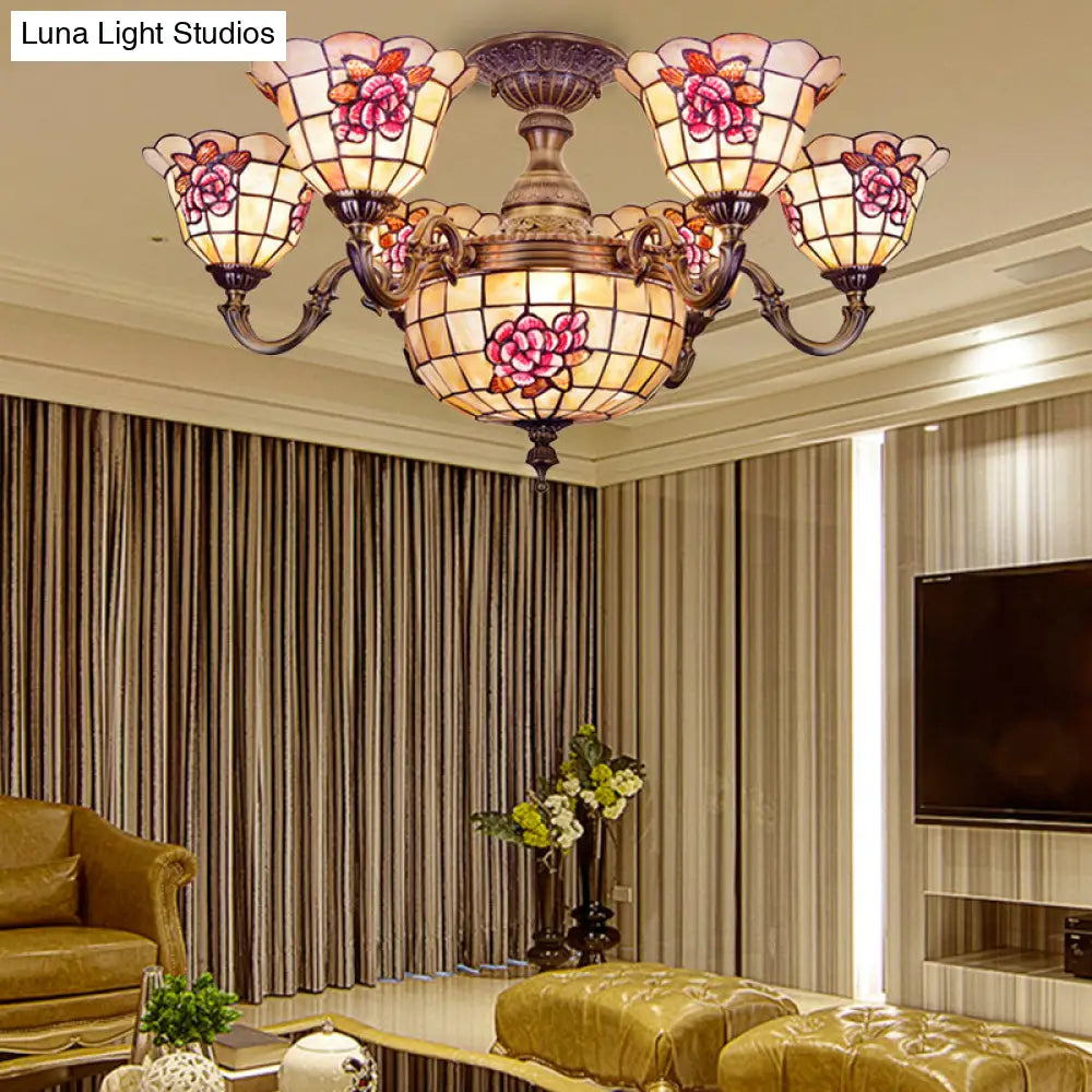 Exquisite Tiffany Pendant Light With Shell Bell Shade In Beige For Villas