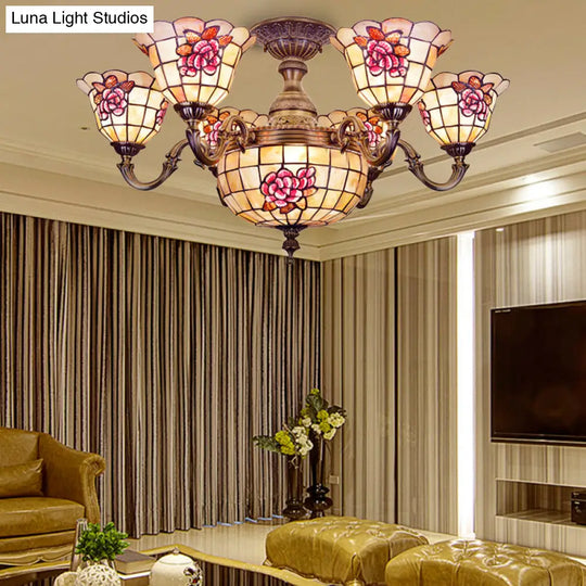 Exquisite Tiffany Pendant Light With Shell Bell Shade In Beige For Villas