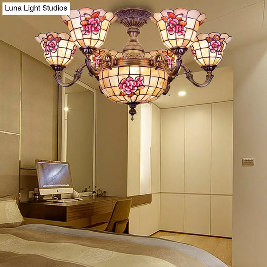 Beige Tiffany Shell Bell Chandelier: Exquisite Pendant Lighting For Villas /