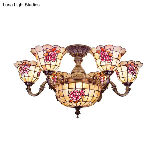 Exquisite Tiffany Pendant Light With Shell Bell Shade In Beige For Villas