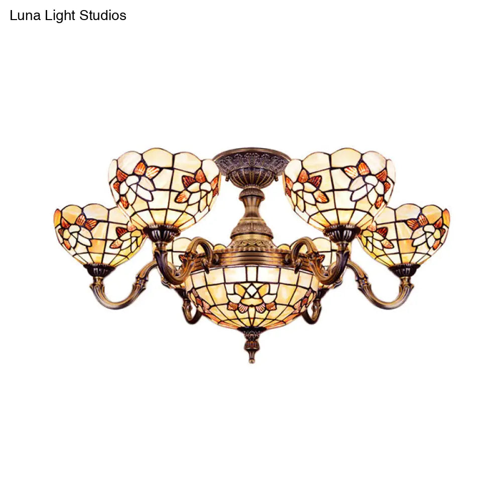 Beige Tiffany Shell Bell Chandelier: Exquisite Pendant Lighting For Villas