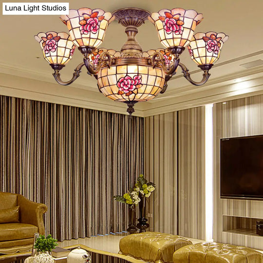 Beige Tiffany Shell Bell Chandelier: Exquisite Pendant Lighting For Villas