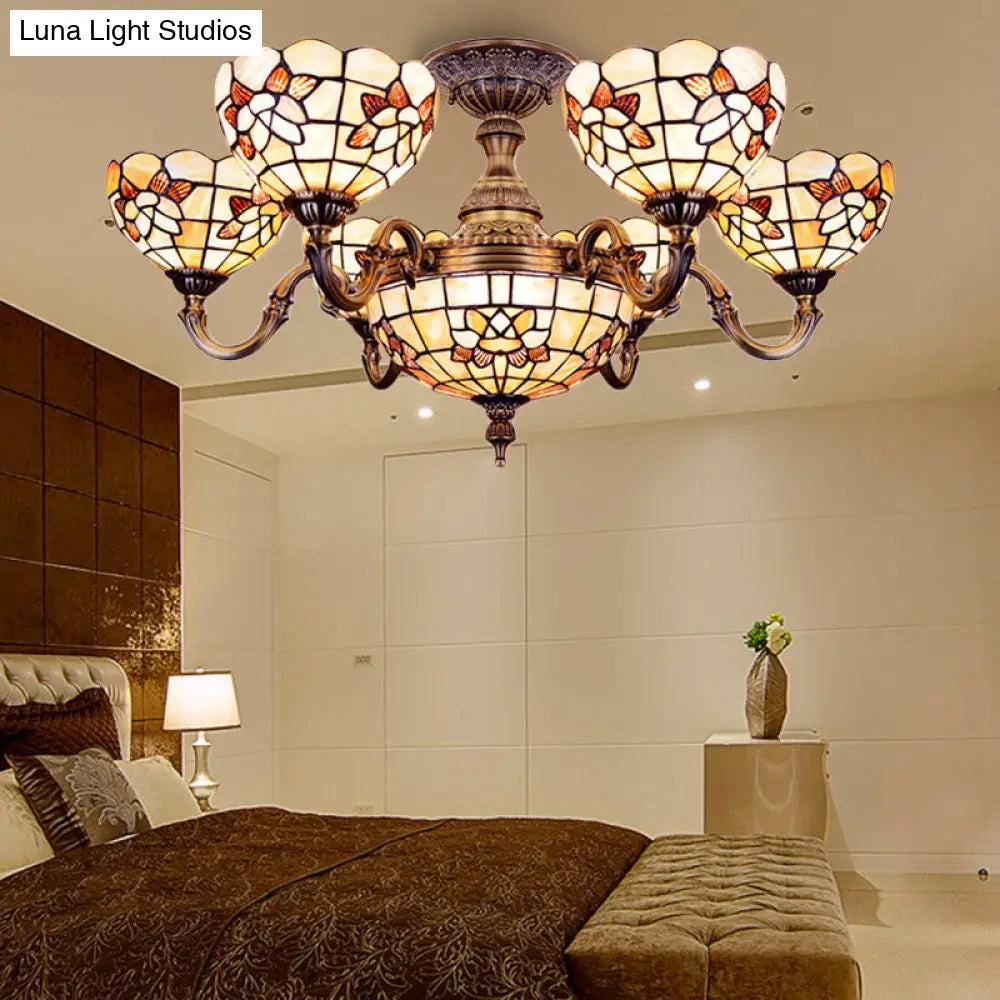 Beige Tiffany Shell Bell Chandelier: Exquisite Pendant Lighting For Villas / Dome