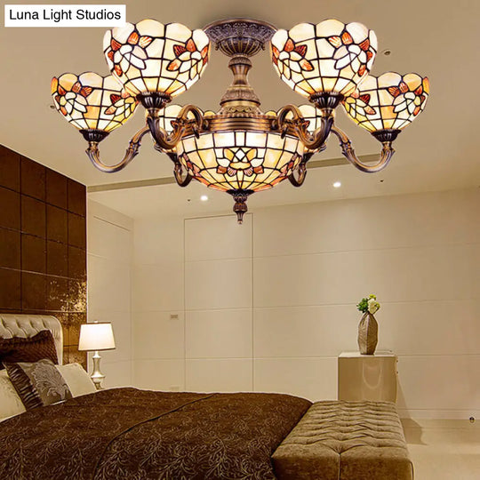 Beige Tiffany Shell Bell Chandelier: Exquisite Pendant Lighting For Villas / Dome