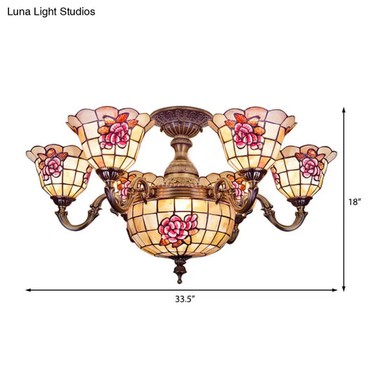 Beige Tiffany Shell Bell Chandelier: Exquisite Pendant Lighting For Villas