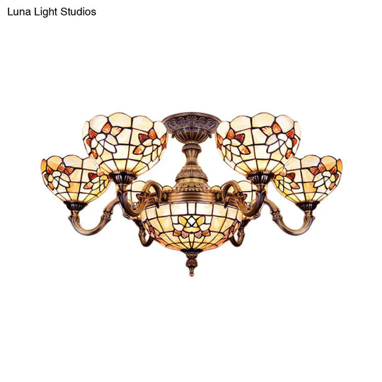 Exquisite Tiffany Pendant Light With Shell Bell Shade In Beige For Villas