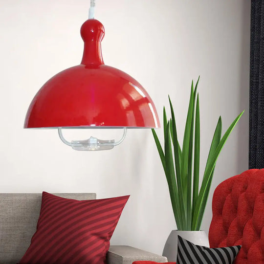Extendable Industrial Ceiling Pendant With Chrome/Red Aluminum Dome And Handle Red