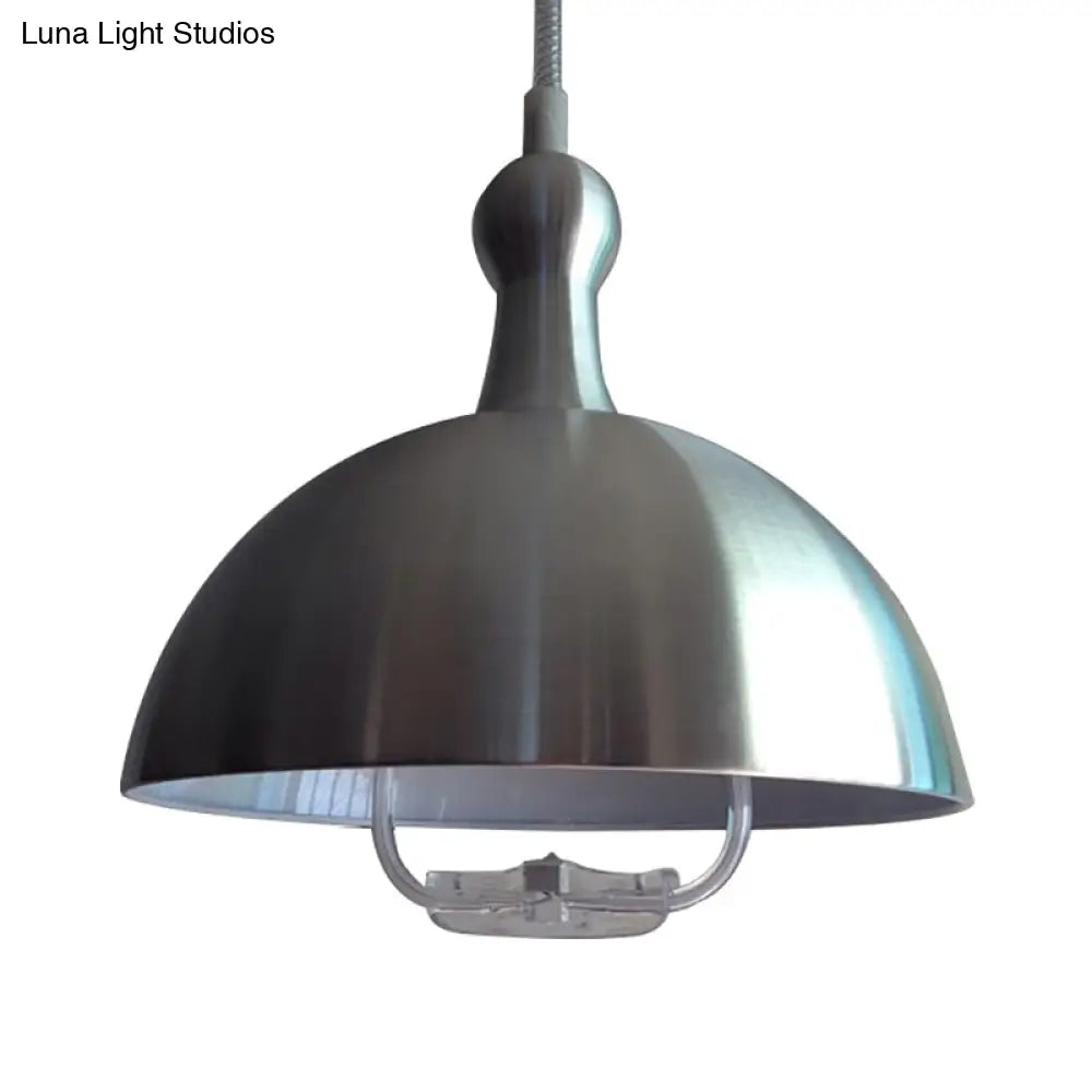 Extendable Domed Hanging Fixture - Industrial Style Chrome/Red Aluminum Ceiling Pendant With Handle