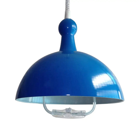 Extendable Industrial Ceiling Pendant With Chrome/Red Aluminum Dome And Handle Blue