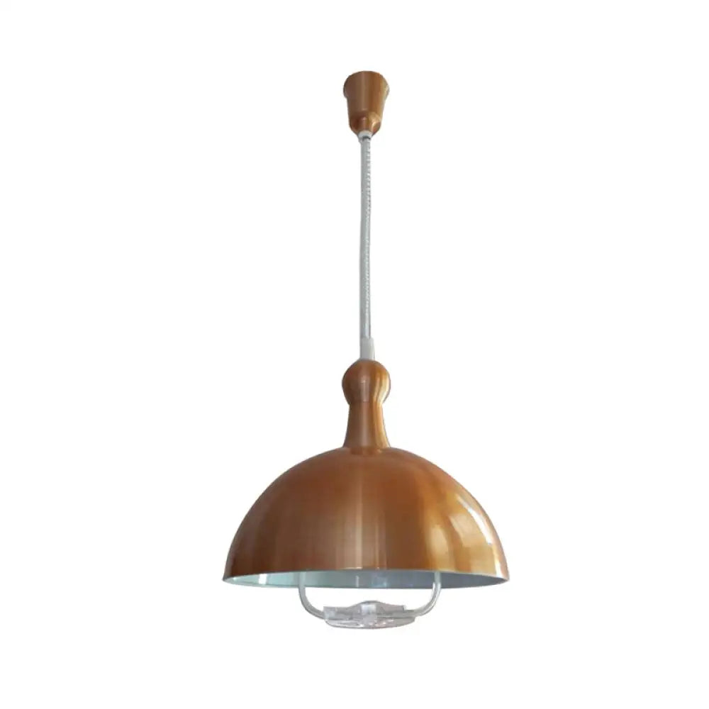Extendable Industrial Ceiling Pendant With Chrome/Red Aluminum Dome And Handle Brass