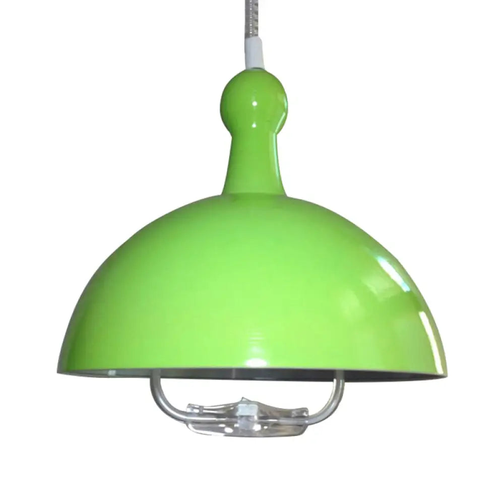 Extendable Industrial Ceiling Pendant With Chrome/Red Aluminum Dome And Handle Green