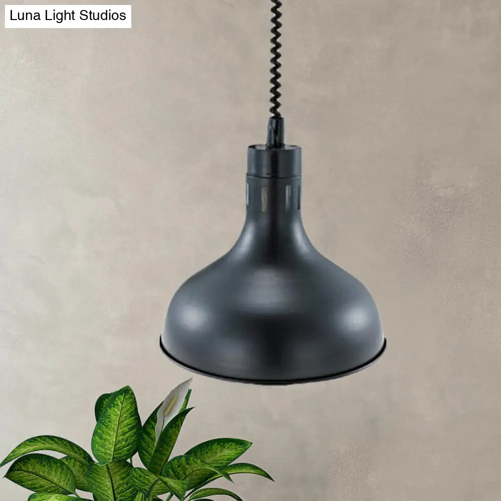Retro Style Black Metal Pendant Light With Extendable Arm For Kitchen 1-Light Dome Shade 7/11.5 Wide