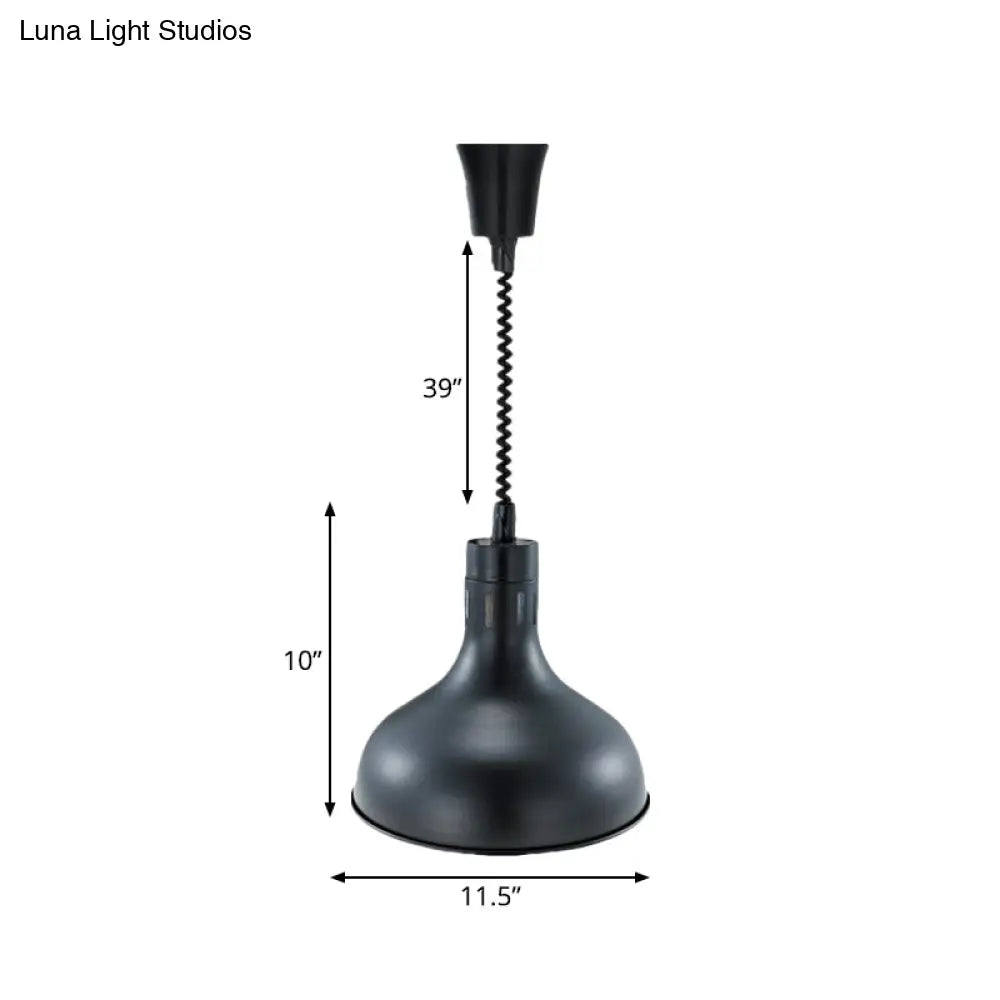 Retro Style Black Metal Pendant Light With Extendable Arm For Kitchen 1-Light Dome Shade 7/11.5 Wide