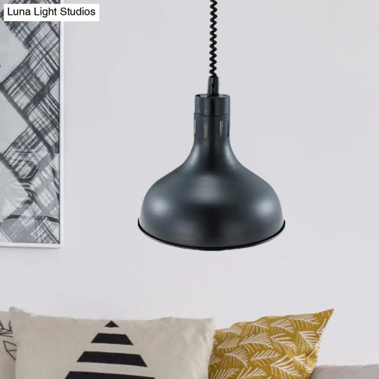 Extendable Pendant Lighting With Retro Dome Shade - Black 7’/11.5’ W