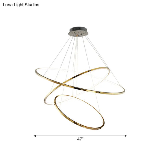 Extra-Slim Gold Led Pendant Chandelier - Minimalist Stainless Steel 3/5 Tiers Ideal For Living Room