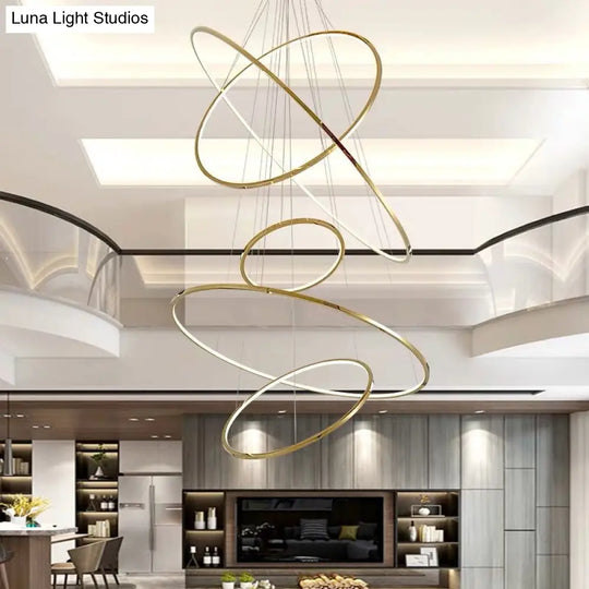 Extra-Slim Gold Led Pendant Chandelier - Minimalist Stainless Steel 3/5 Tiers Ideal For Living Room