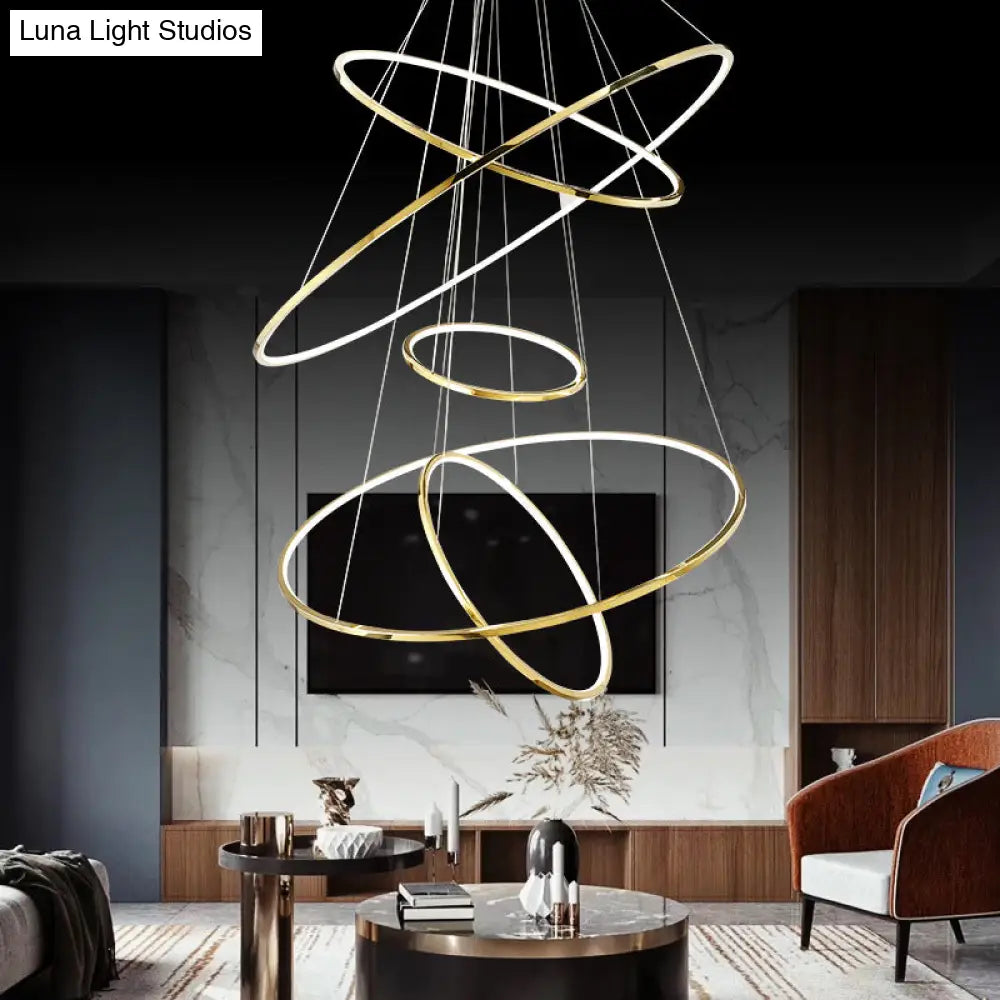 Extra-Slim Gold Led Pendant Chandelier - Minimalist Stainless Steel 3/5 Tiers Ideal For Living Room