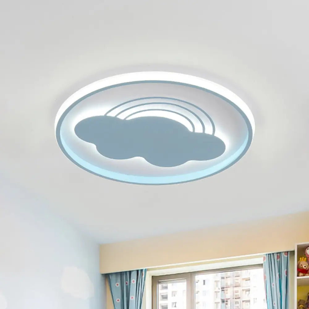 Extra Thin Iron Ceiling Lamp: Cartoon Pink/Blue Led Flush Mount Light For Kindergarten Blue