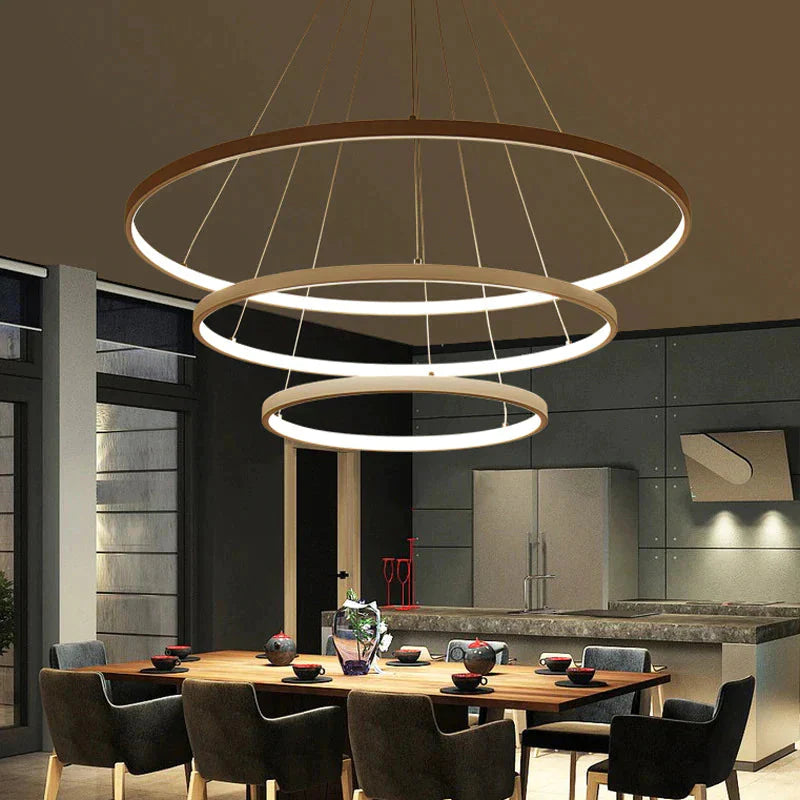Modern Pendant Lights 4/3/2/1 Circle Rings Acrylic Aluminum LED Pendant Lamp for Living Room Dining Room