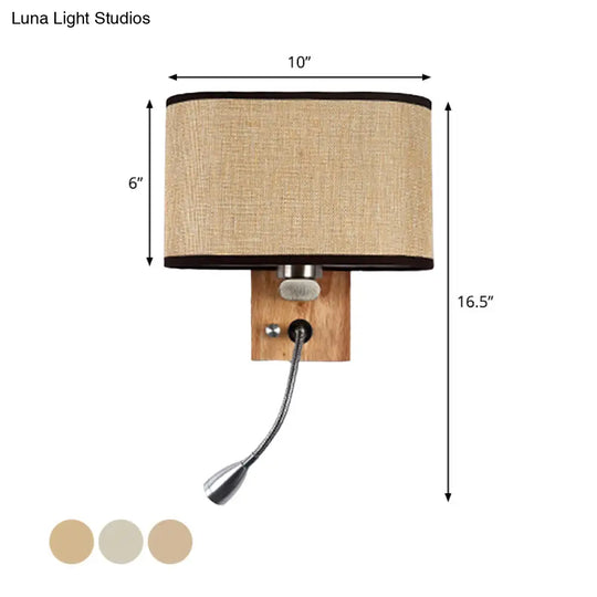 Adjustable Bedside Reading Lamp With Nordic Fabric Shade In Beige/Flaxen/Champagne