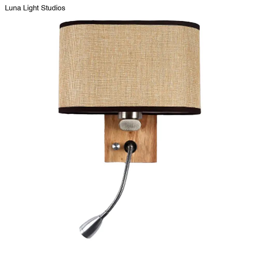 Adjustable Bedside Reading Lamp With Nordic Fabric Shade In Beige/Flaxen/Champagne