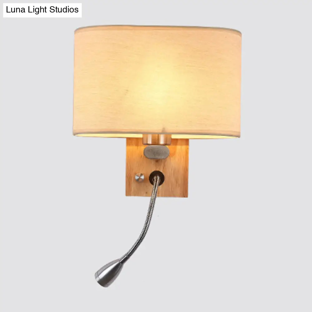 Adjustable Bedside Reading Lamp With Nordic Fabric Shade In Beige/Flaxen/Champagne