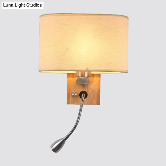 Adjustable Bedside Reading Lamp With Nordic Fabric Shade In Beige/Flaxen/Champagne