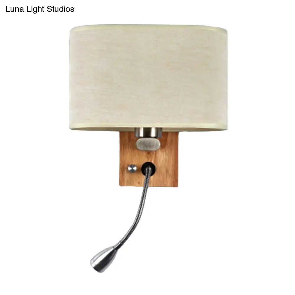 Adjustable Bedside Reading Lamp With Nordic Fabric Shade In Beige/Flaxen/Champagne