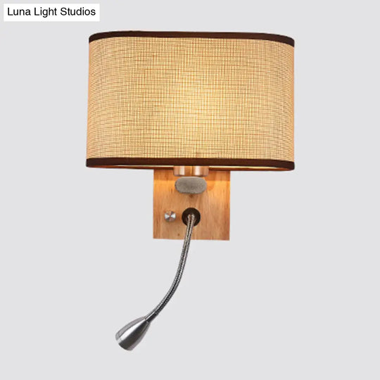 Adjustable Bedside Reading Lamp With Nordic Fabric Shade In Beige/Flaxen/Champagne