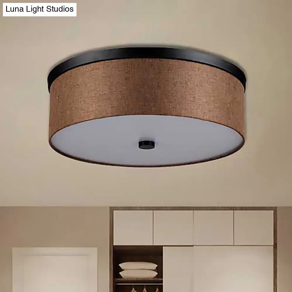 Fabric Brown Modern Led Flush Mount Ceiling Fixture 16’/19.5’ Diameter