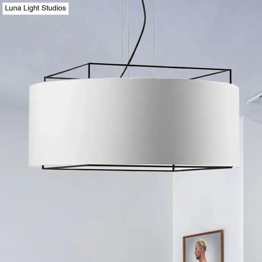 Fabric Led Drum Pendant Light Fixture In Modern White/Black Ceiling Hanging Design