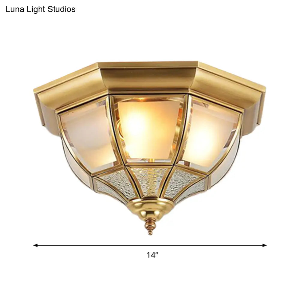 Faceted Clear Glass Dining Room Flush Lamp Traditional Brass Finish Ceiling Lighting - 14’/18’