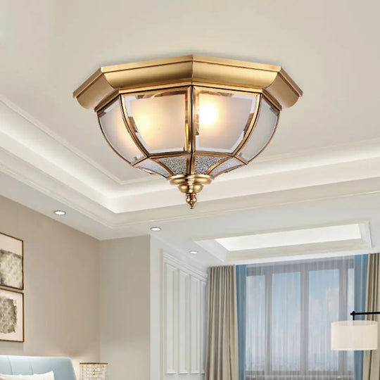 Faceted Clear Glass Dining Room Flush Lamp Traditional Brass Finish Ceiling Lighting - 14’/18’