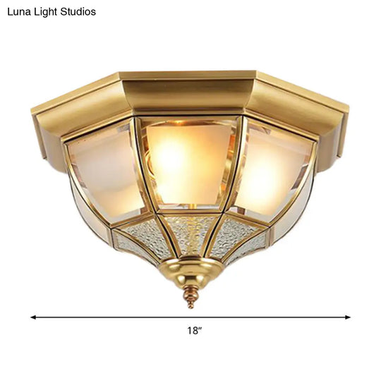 Faceted Clear Glass Dining Room Flush Lamp Traditional Brass Finish Ceiling Lighting - 14/18 Width