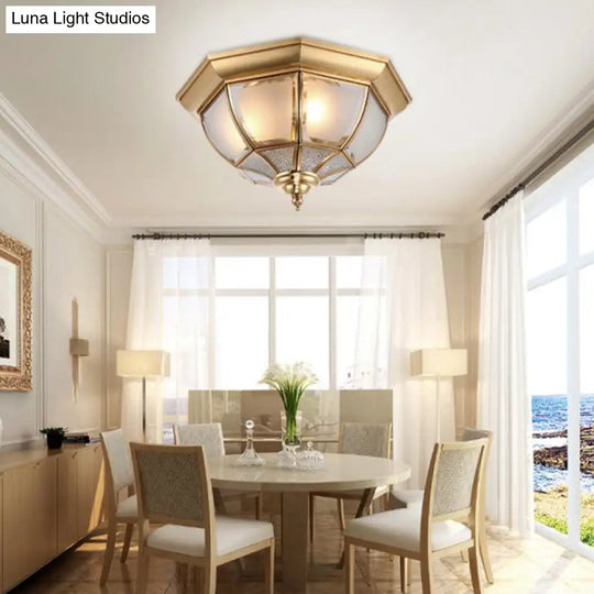 Faceted Clear Glass Dining Room Flush Lamp Traditional Brass Finish Ceiling Lighting - 14’/18’