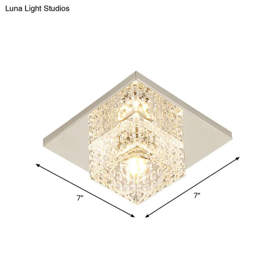 Faceted Crystal Close-To-Ceiling Flush Light Fixture - Modern Cubic Corridor Lamp In Chrome+