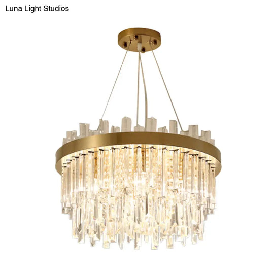 Contemporary Gold Cylinder Chandelier - 6 Bulbs Faceted Crystal Hanging Ceiling Light