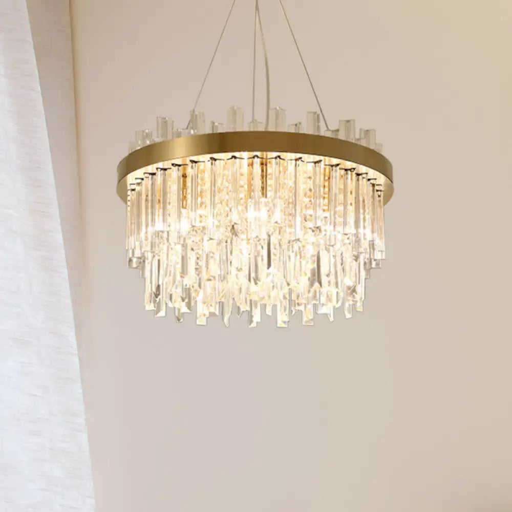 Faceted Crystal Cylinder Chandelier - Contemporary Gold Ceiling Light With 6 Bulbs