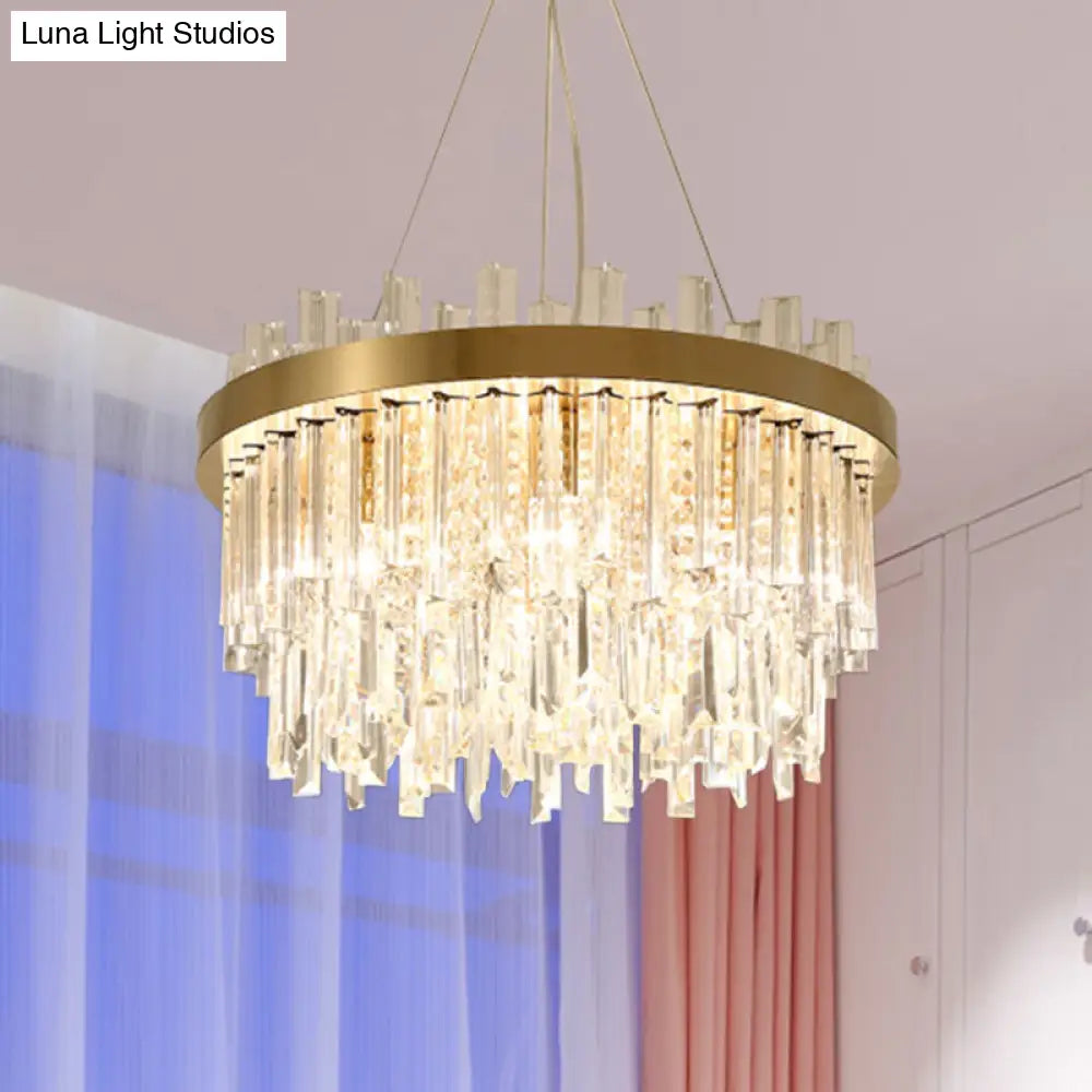 Faceted Crystal Cylinder Chandelier - Contemporary Gold Ceiling Light With 6 Bulbs