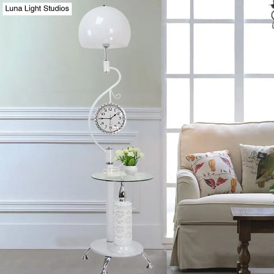 Faceted Crystal Dome Shaped Lamp: Rural Style 1-Light Floor Light For Living Room (White/Black)