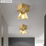 Faceted Crystal Flush Mount Ceiling Light Fixture - Minimalist Led Brass Finish Lighting