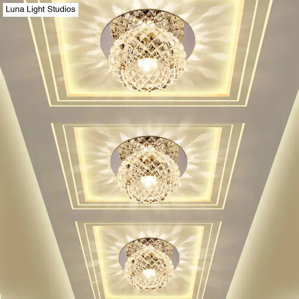 Faceted Crystal Led Chrome Flush Mount Light For Foyer - Simple & Elegant