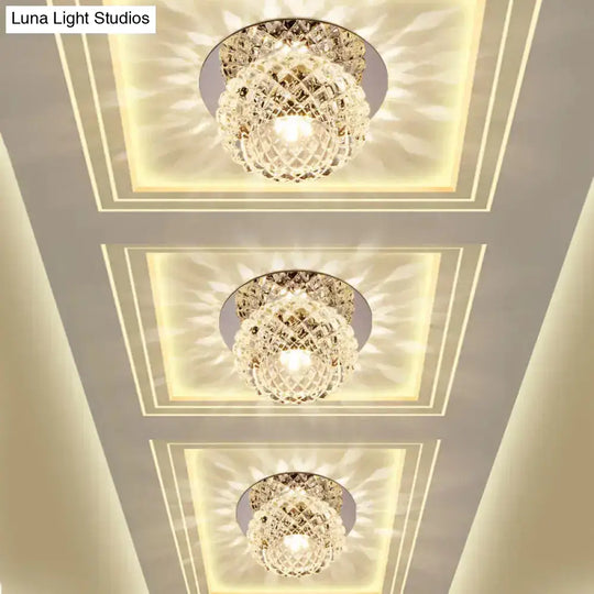 Faceted Crystal Led Chrome Flush Mount Light For Foyer - Simple & Elegant