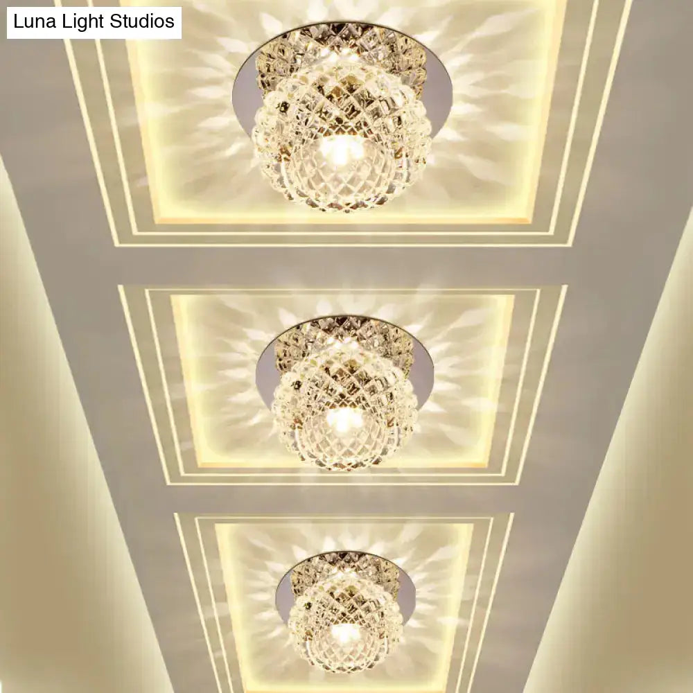 Faceted Crystal Led Chrome Flush Mount Light For Foyer - Simple & Elegant