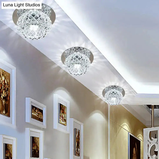 Faceted Crystal Led Chrome Flush Mount Light For Foyer - Simple & Elegant