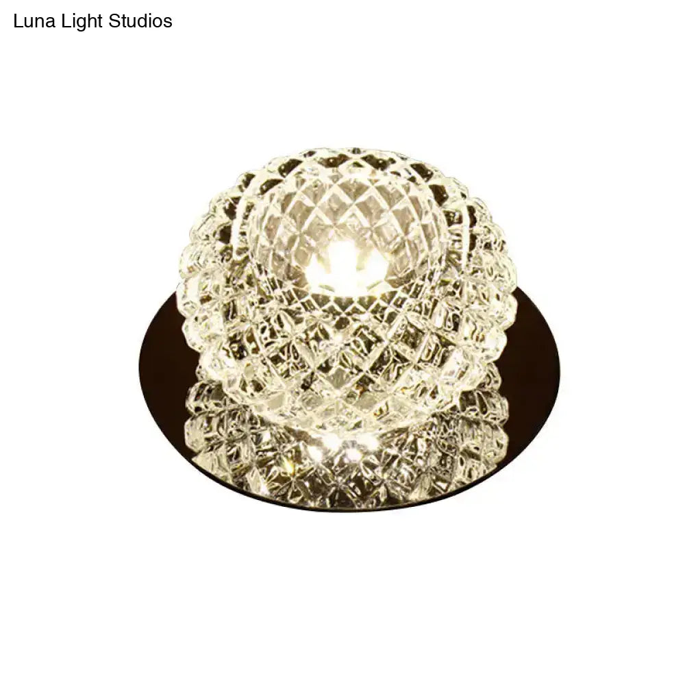 Faceted Crystal Led Chrome Flush Mount Light For Foyer - Simple & Elegant