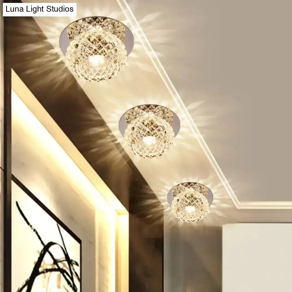 Faceted Crystal Led Chrome Flush Mount Light For Foyer - Simple & Elegant