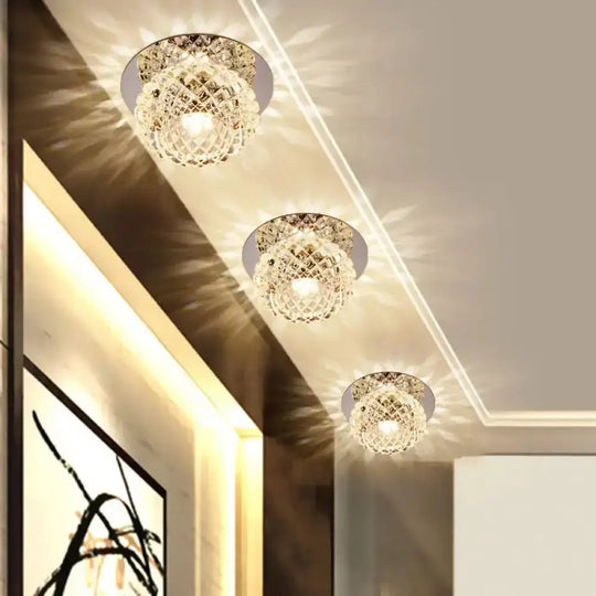 Faceted Crystal Led Chrome Flush Mount Light For Foyer - Simple & Elegant / Multi Color