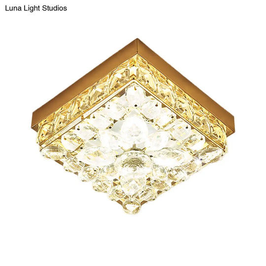 Faceted Crystal Led Cube Ceiling Light In Gold - Perfect For Modern Corridors