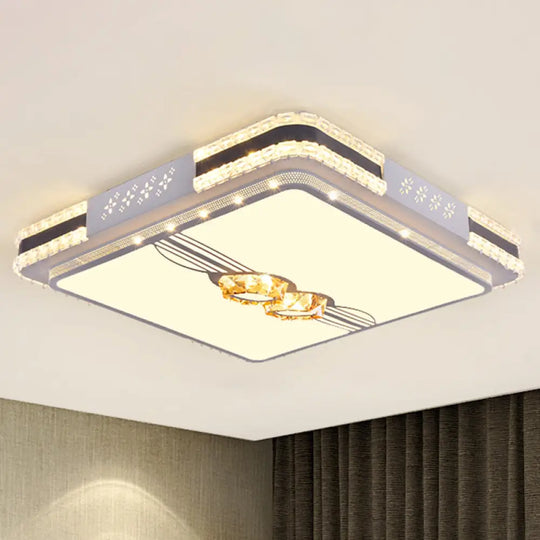 Faceted Crystal Led Flush Mount Ceiling Light In Modern Stainless - Steel Rectangle Design / 21.5’ B